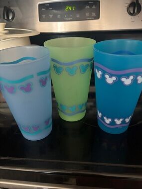 Disney Blue Green Frosted Mickey Head Plastic Tumblers - Set of 3